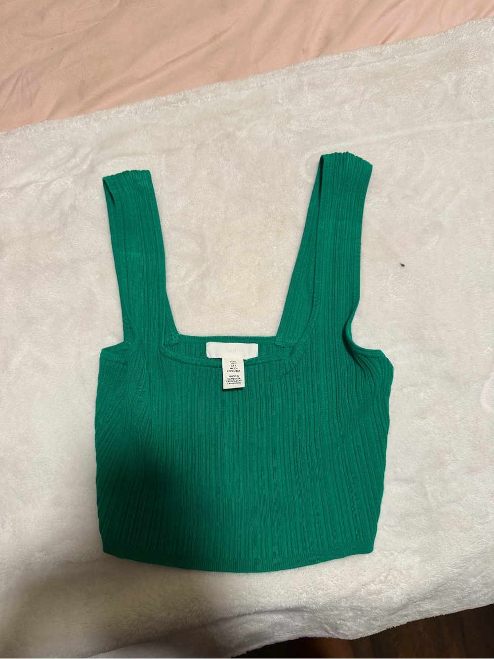 Green Ribbed Square-Neck Crop Tank Top